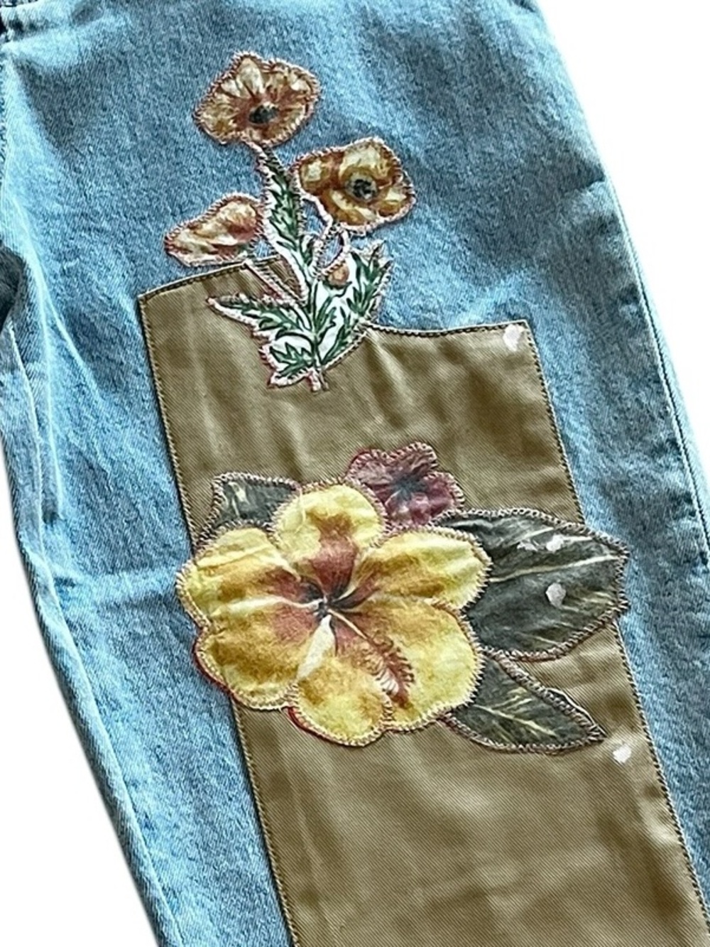 NEW blue b Light Wash Flora Floral Patchwork Hibiscus Pink Poppy Denim Jeans - Picture 5 of 6